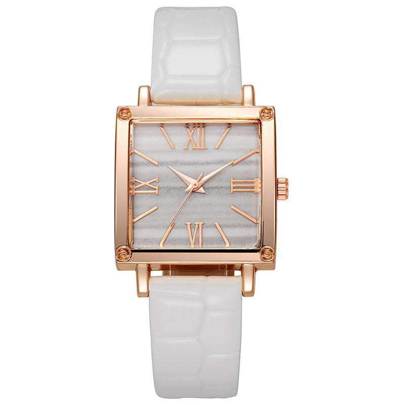 Women's Square Green Quartz Watch – Simple Belt, Roman Dial, Stylish and Elegant