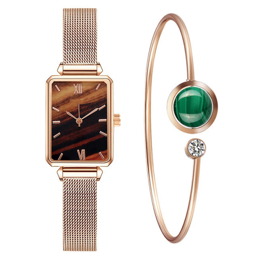 Women's Fashion Green Square Watch Set – Lazy Magnet Buckle, Versatile Gift