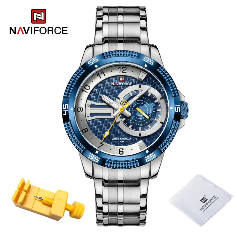 Men's Wristwatch Fashion Casual Stainless Steel Strap Waterproof Men Quartz Calendar Watches