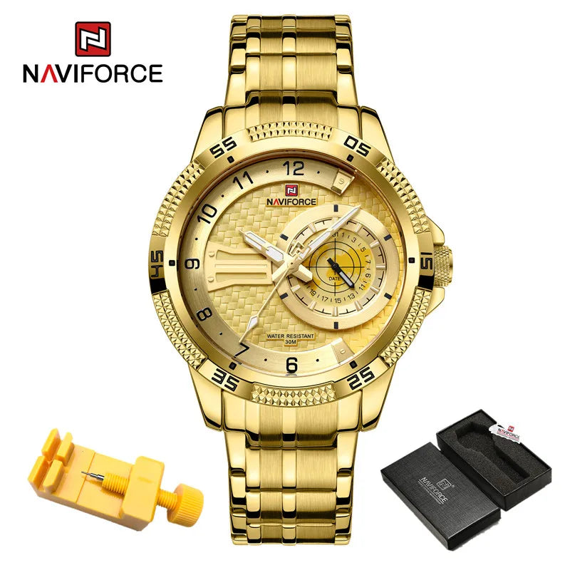 Men's Wristwatch Fashion Casual Stainless Steel Strap Waterproof Men Quartz Calendar Watches