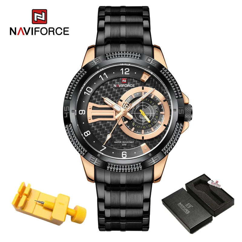 Men's Wristwatch Fashion Casual Stainless Steel Strap Waterproof Men Quartz Calendar Watches