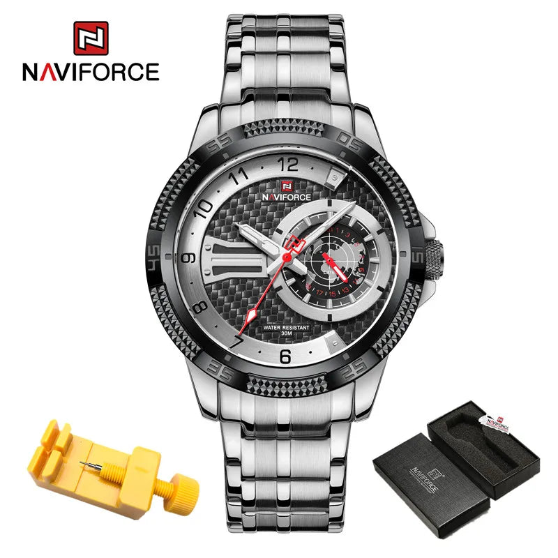 Men's Wristwatch Fashion Casual Stainless Steel Strap Waterproof Men Quartz Calendar Watches