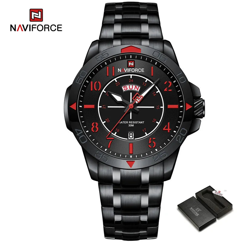 Navi force New Design Sport Watches for Men Fashion Waterproof Stainless Steel Quartz Wristwatch