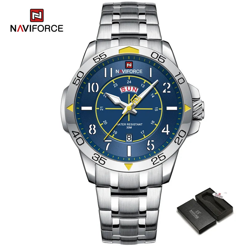 Navi force New Design Sport Watches for Men Fashion Waterproof Stainless Steel Quartz Wristwatch