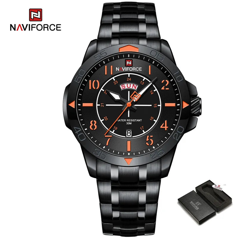 Navi force New Design Sport Watches for Men Fashion Waterproof Stainless Steel Quartz Wristwatch