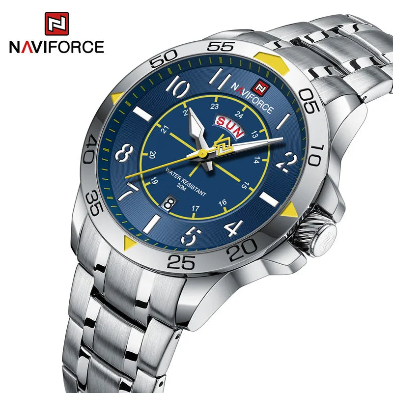 Navi force New Design Sport Watches for Men Fashion Waterproof Stainless Steel Quartz Wristwatch