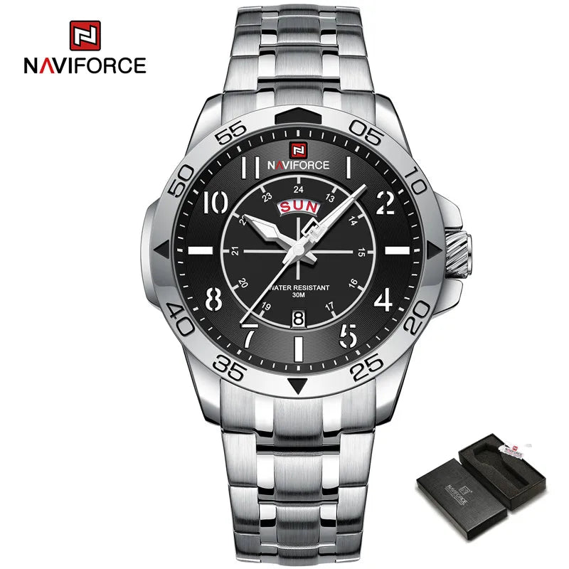 Navi force New Design Sport Watches for Men Fashion Waterproof Stainless Steel Quartz Wristwatch