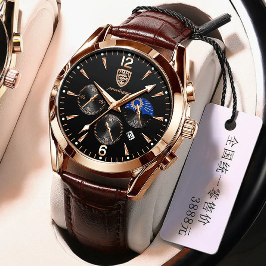 New Fashion Men's Watch Leather Top Brand Luxury Waterproof Sports Mens Wristwatch Quartz Relogio Masculino Casual