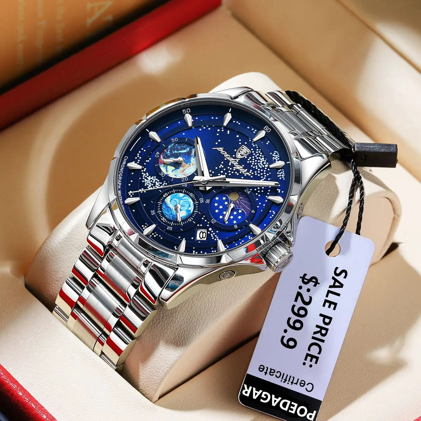 POEDAGAR Casual Man Wristwatch Luxury Waterproof Luminous Date Men Watch Chronograph Stainless Steel Men's Quartz Watches Clock