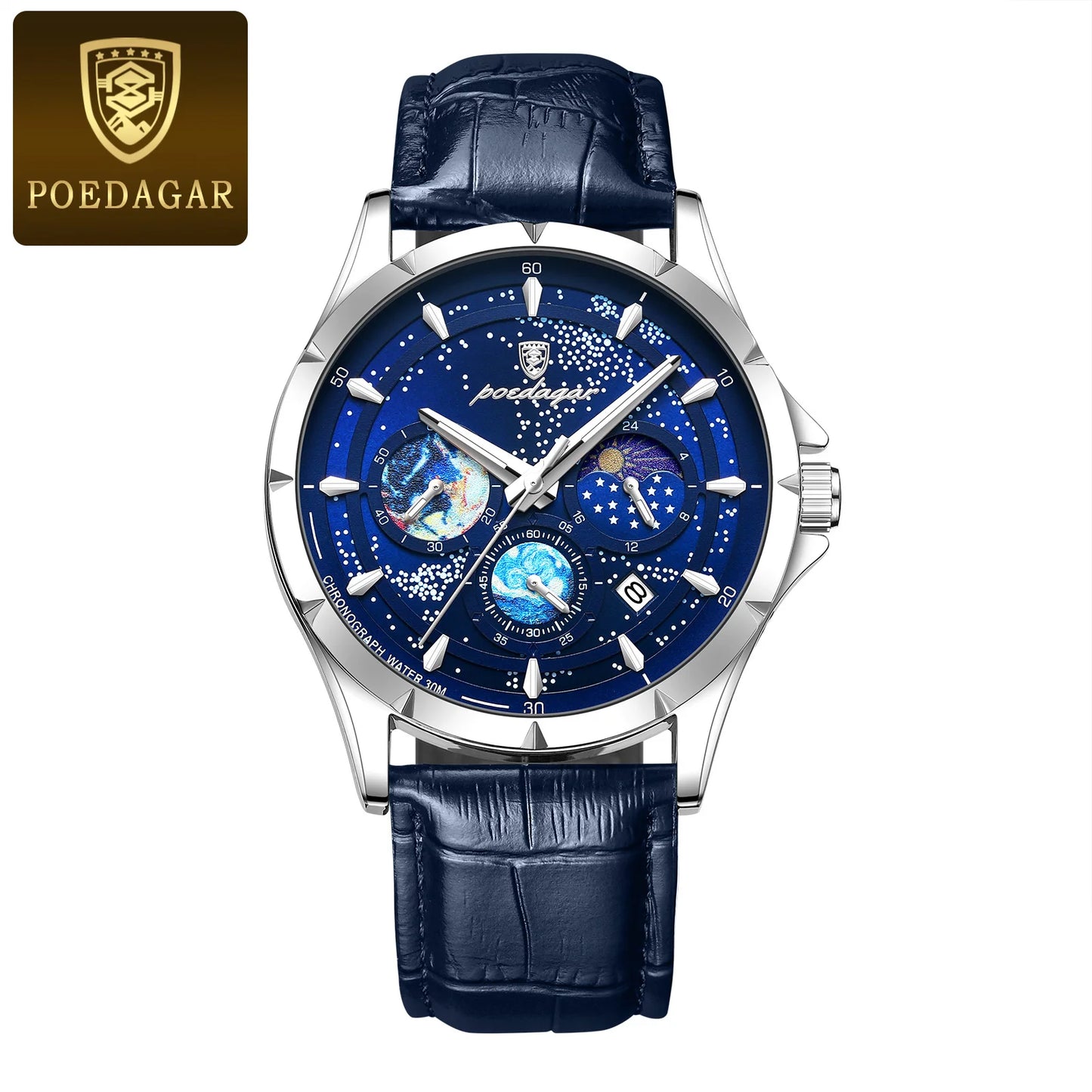 POEDAGAR Casual Man Wristwatch Luxury Waterproof Luminous Date Men Watch Chronograph Stainless Steel Men's Quartz Watches Clock