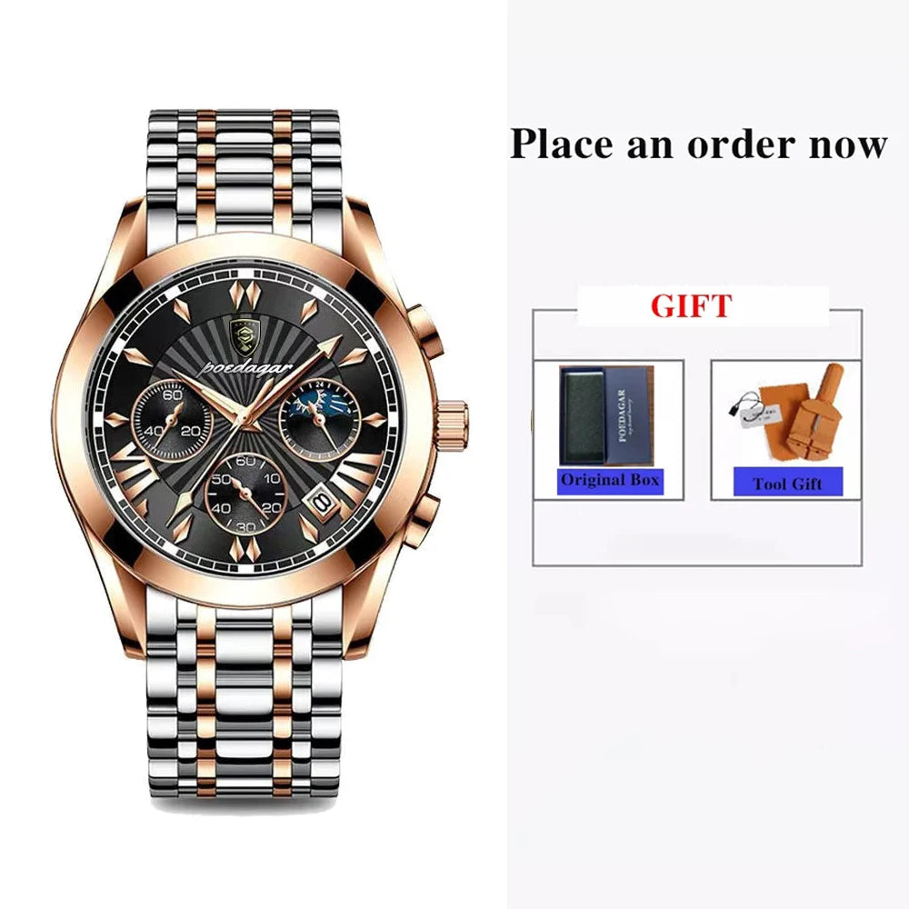 POEDAGAR Casual Sport Watches for Men Top Brand Luxury Stainless Stain Wrist Watch Man Clock Fashion Waterproof Quazt Wristwatch