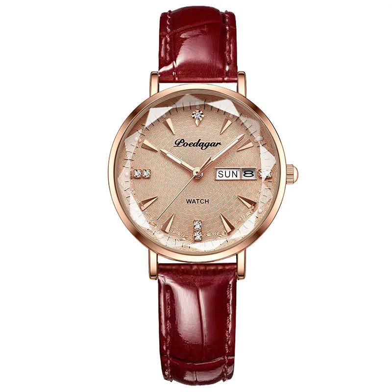 POEDAGAR Exquisite Ladies Watch Luxury Fashion Ultra-thin Leather Belt Waterproof Luminous Quartz Women Wristwatch Female Clocks