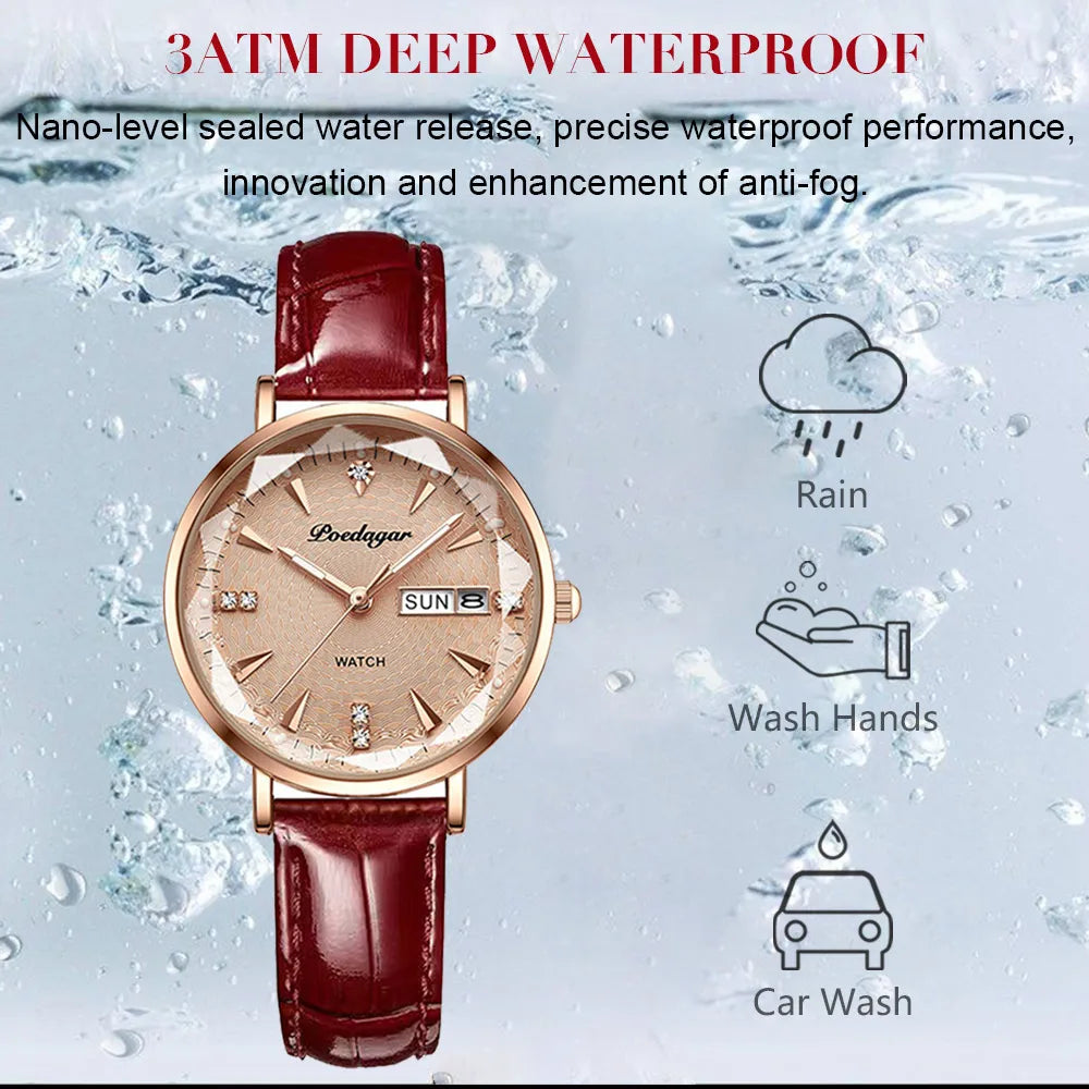 POEDAGAR Exquisite Ladies Watch Luxury Fashion Ultra-thin Leather Belt Waterproof Luminous Quartz Women Wristwatch Female Clocks