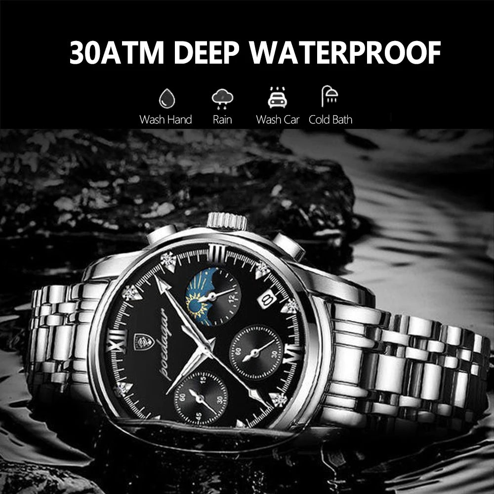 POEDAGAR Fashion Date Quartz Men Watches Top Brand Luxury Male Clock Sport Mens Wristwatch Fashion Waterproof Luminous Man Watch