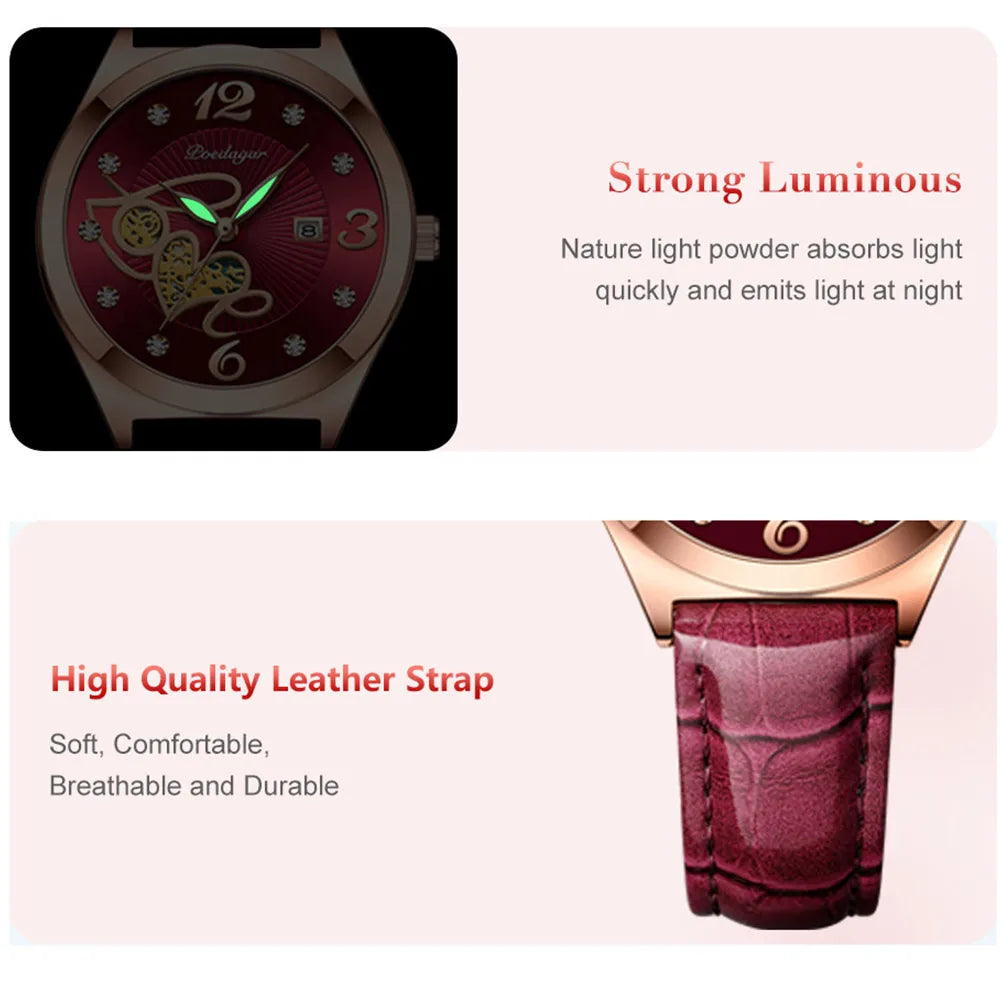 POEDAGAR Fashion Quartz Watch Female Luxury Elegant Casual Clock Waterproof Luminous Date Leather Women Watch Montre Femme gift