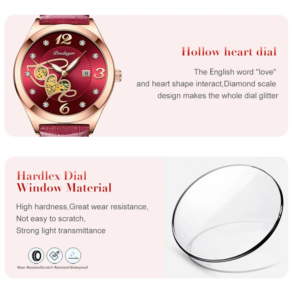 POEDAGAR Fashion Quartz Watch Female Luxury Elegant Casual Clock Waterproof Luminous Date Leather Women Watch Montre Femme gift