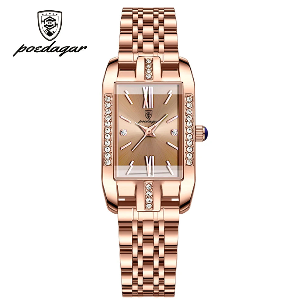 POEDAGAR High Quality Diamond Watch Top Brand Luxury Fashion Business Rectangle Waterproof Quartz Ladies Watches Stainless Steel