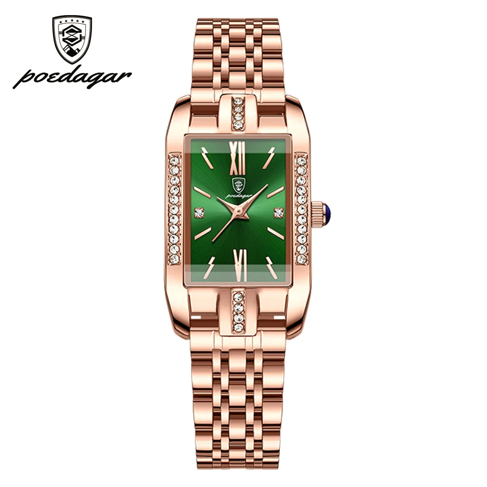 POEDAGAR High Quality Diamond Watch Top Brand Luxury Fashion Business Rectangle Waterproof Quartz Ladies Watches Stainless Steel