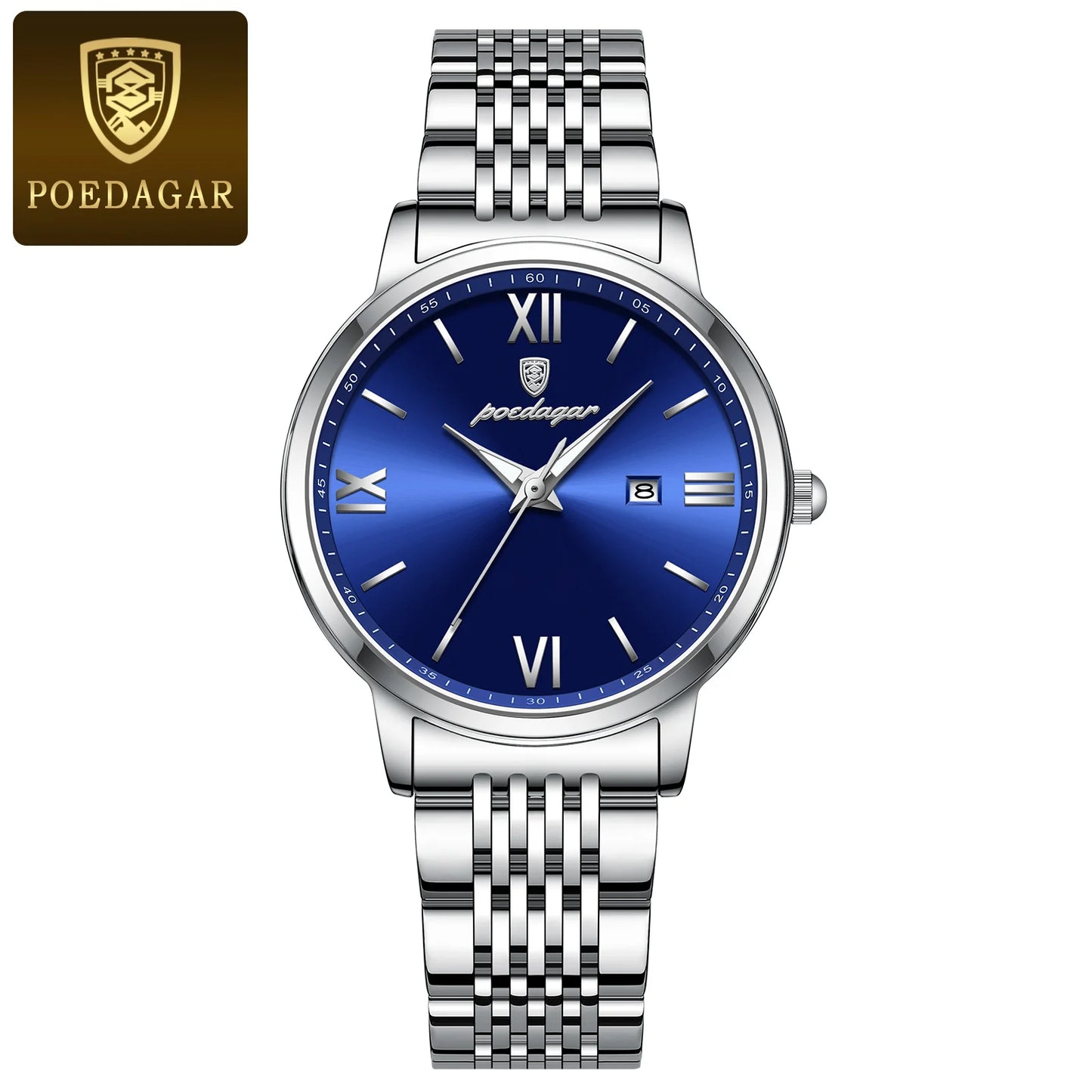 POEDAGAR Ladies Wristwatch Luxury Waterproof Luminous Date Gold Watch For Women Dress Stainless Steel Quartz Women's Watches+Box