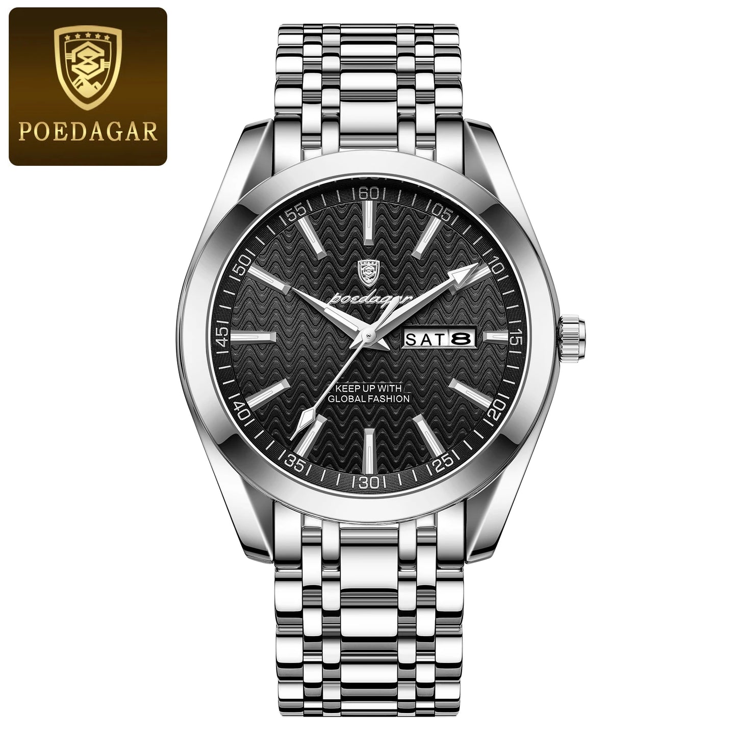 POEDAGAR Luxury Business Man Watch for Men Waterproof Luminous Stainless Steel Date Week Men's Quartz Watches High Quality Reloj