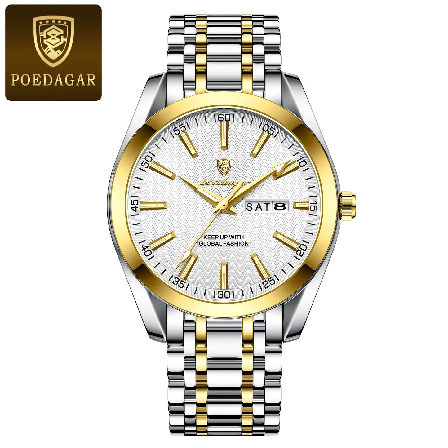 POEDAGAR Luxury Business Man Watch for Men Waterproof Luminous Stainless Steel Date Week Men's Quartz Watches High Quality Reloj