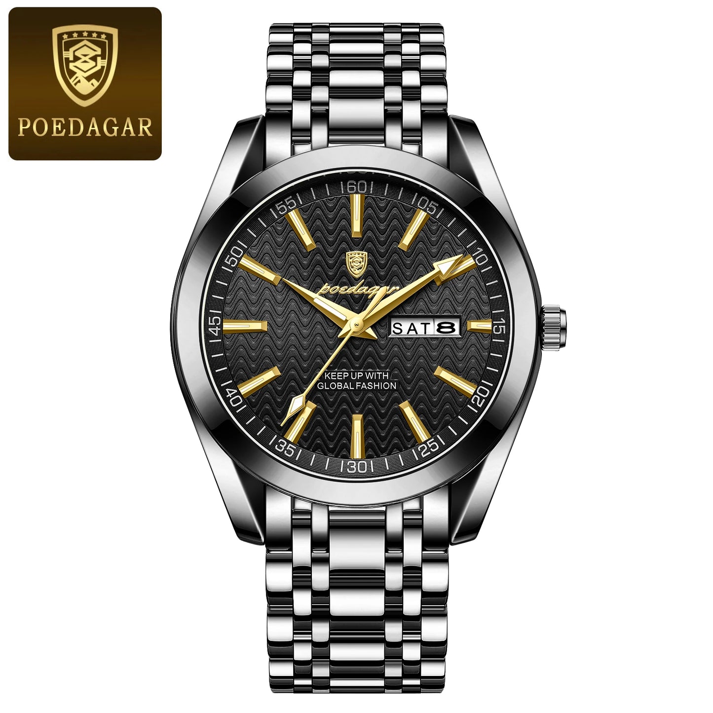 POEDAGAR Luxury Business Man Watch for Men Waterproof Luminous Stainless Steel Date Week Men's Quartz Watches High Quality Reloj