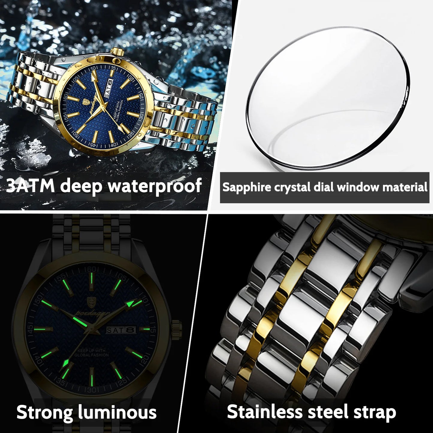 POEDAGAR Luxury Business Man Watch for Men Waterproof Luminous Stainless Steel Date Week Men's Quartz Watches High Quality Reloj