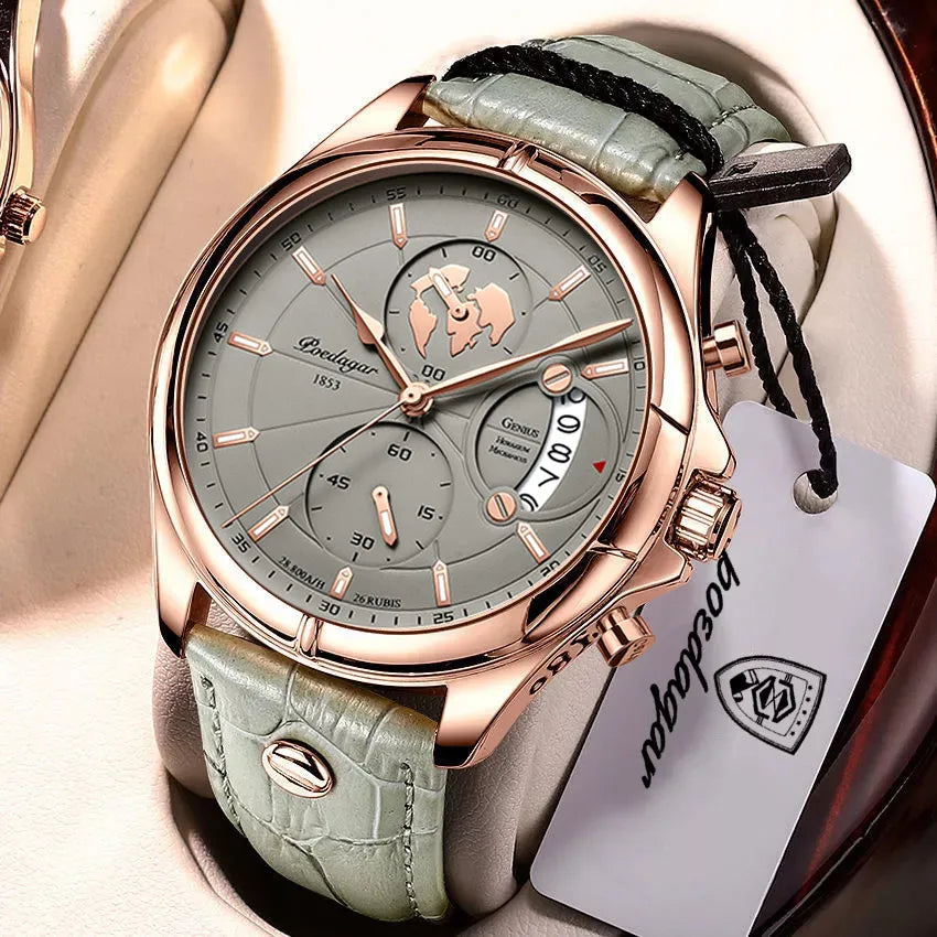 POEDAGAR Luxury Casual Sport Watch Top Brand Creative Chronograph Leather Strap Date Waterproof Men's Watches Relogio Masculino