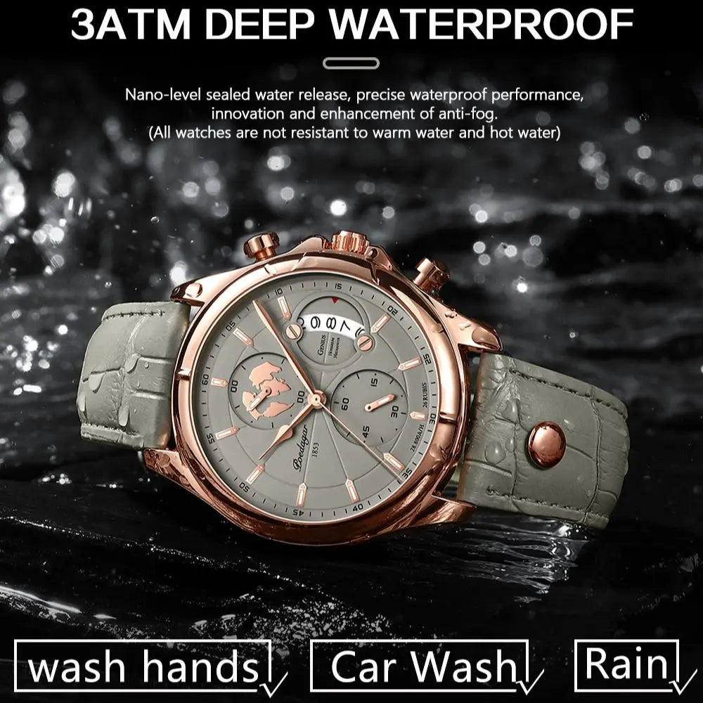 POEDAGAR Luxury Casual Sport Watch Top Brand Creative Chronograph Leather Strap Date Waterproof Men's Watches Relogio Masculino