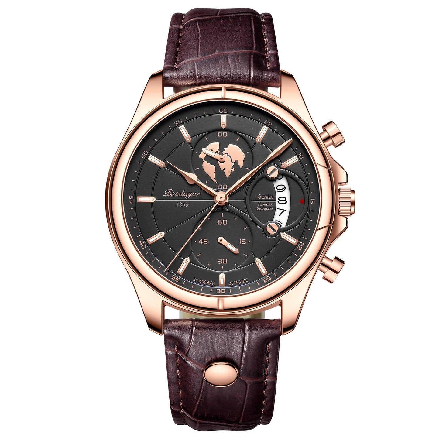 POEDAGAR Luxury Casual Sport Watch Top Brand Creative Chronograph Leather Strap Date Waterproof Men's Watches Relogio Masculino