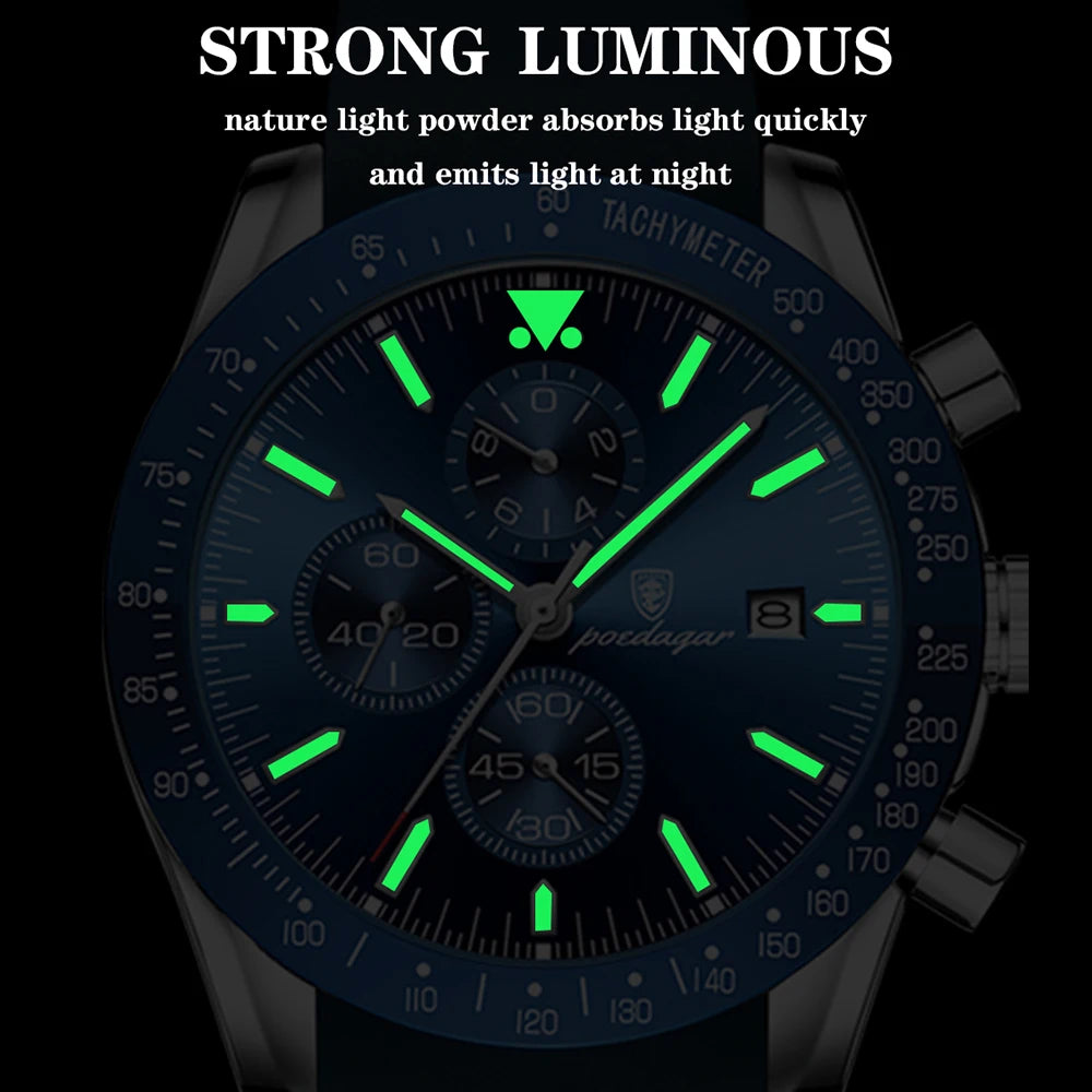 POEDAGAR Luxury Casual Sport Watch Top Brand Creative Chronograph Silicone Strap Date Luminous Waterproof Men Watches Male Clock