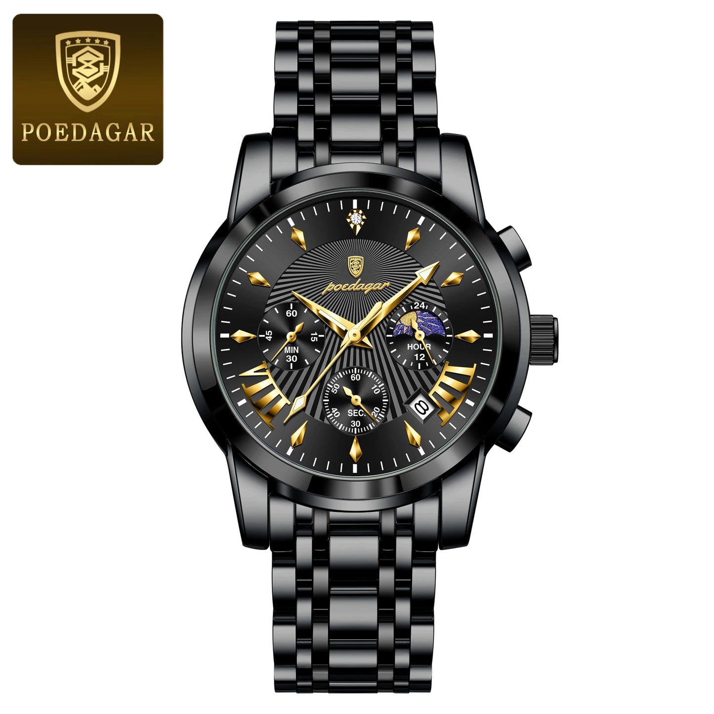 POEDAGAR Luxury Fashion Watch Men Waterproof Luminous Date Chronograph Watches Man Quartz Military Stainless Steel Men's Watches