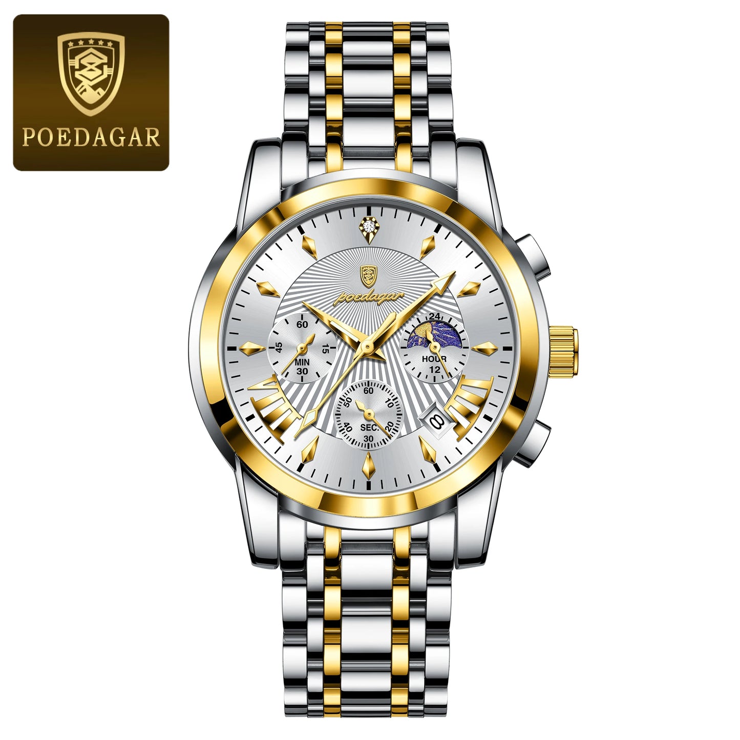 POEDAGAR Luxury Fashion Watch Men Waterproof Luminous Date Chronograph Watches Man Quartz Military Stainless Steel Men's Watches