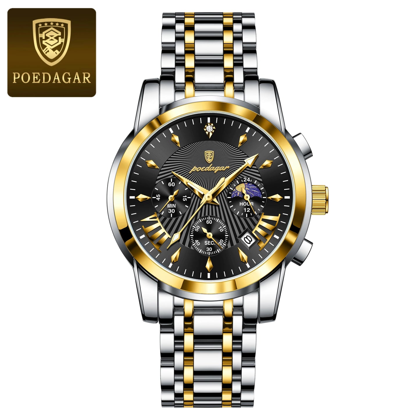 POEDAGAR Luxury Fashion Watch Men Waterproof Luminous Date Chronograph Watches Man Quartz Military Stainless Steel Men's Watches