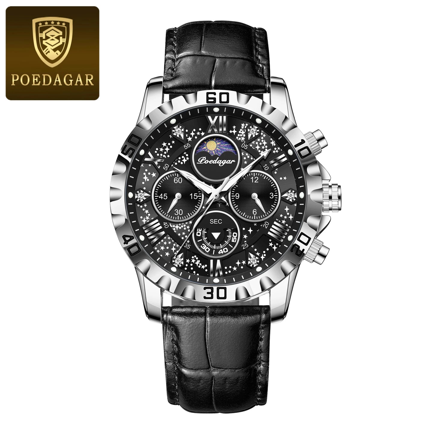 POEDAGAR Luxury Man Watch Waterproof Luminous Chronograph Watch For Men Military High Quality Leather Quartz Men's Watches Reloj