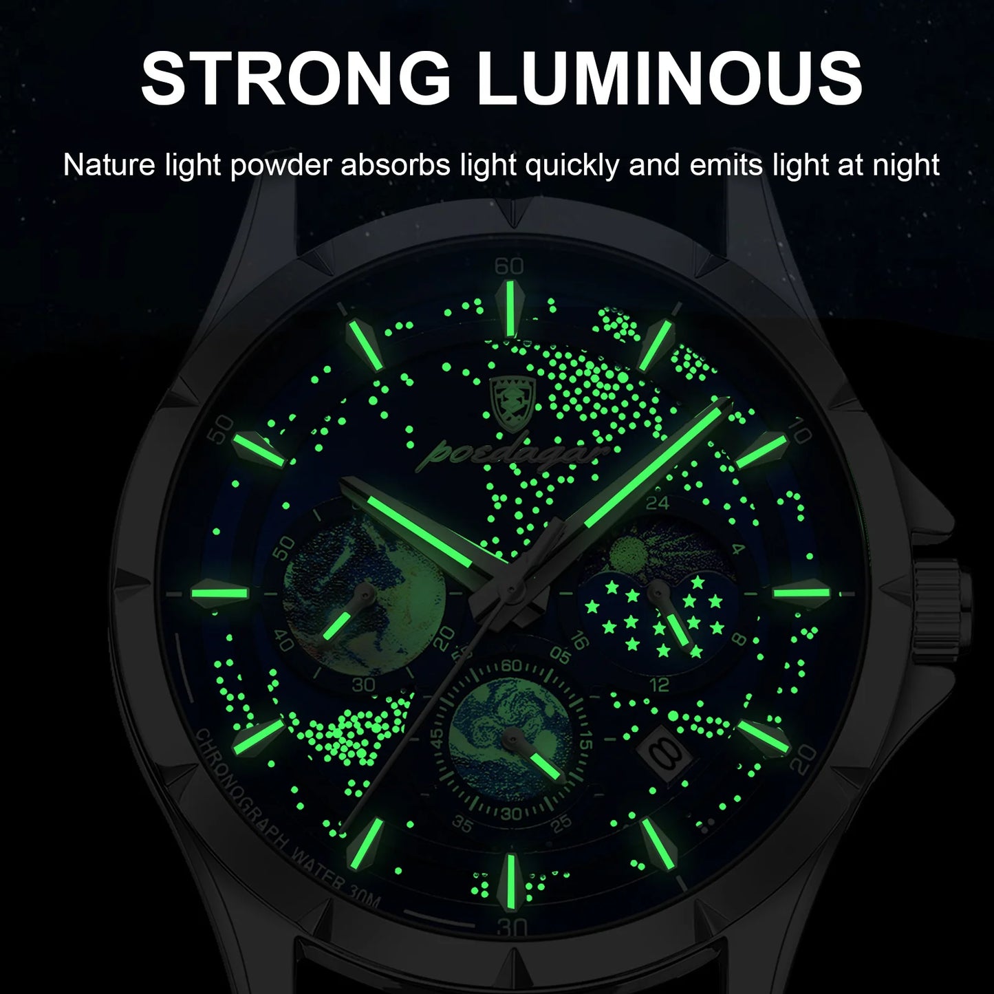 POEDAGAR Luxury Man Wristwatch Business Starry Sky Quartz Men Watch Waterproof Luminous Chronograph Date Men's Watches Leather