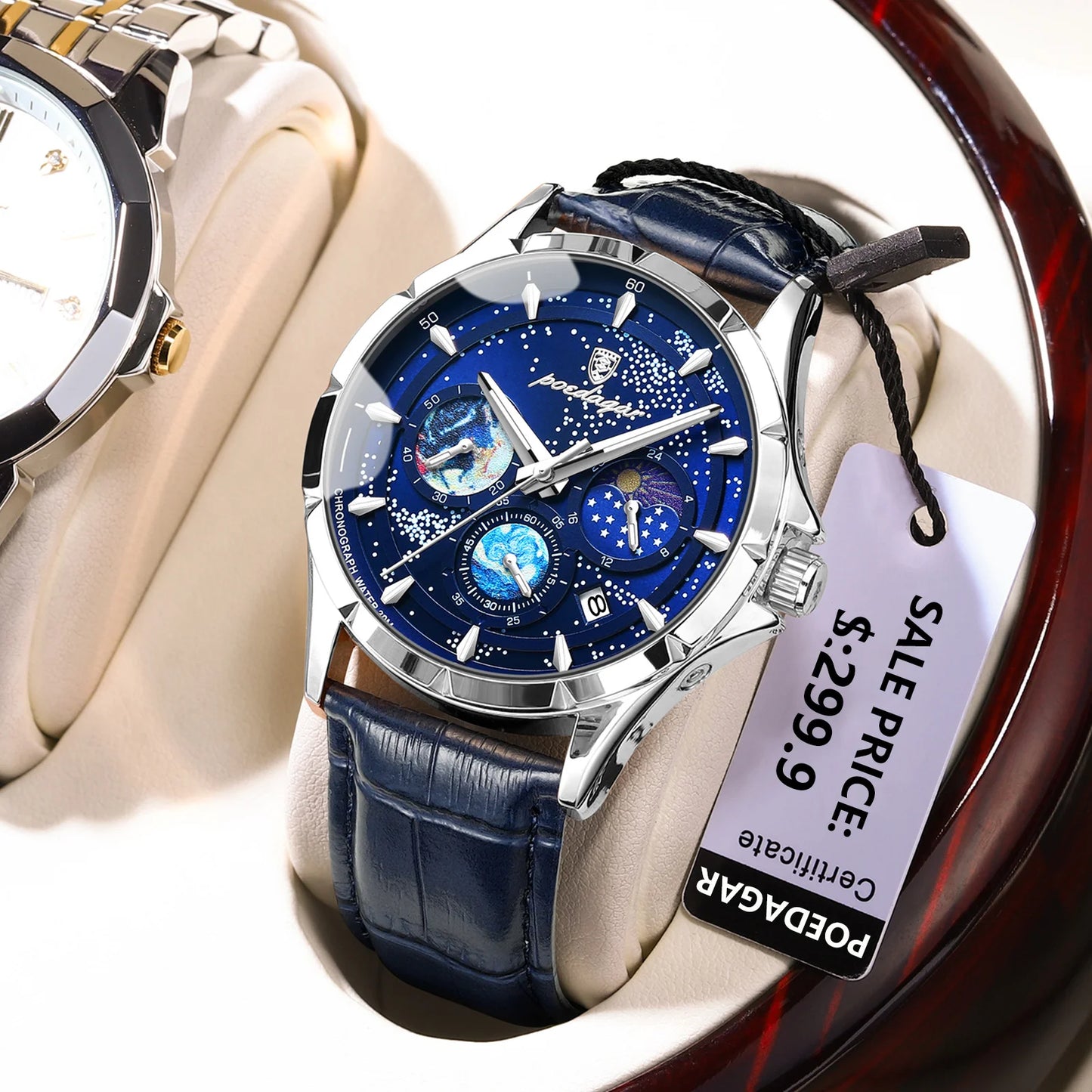 POEDAGAR Luxury Man Wristwatch Business Starry Sky Quartz Men Watch Waterproof Luminous Chronograph Date Men's Watches Leather