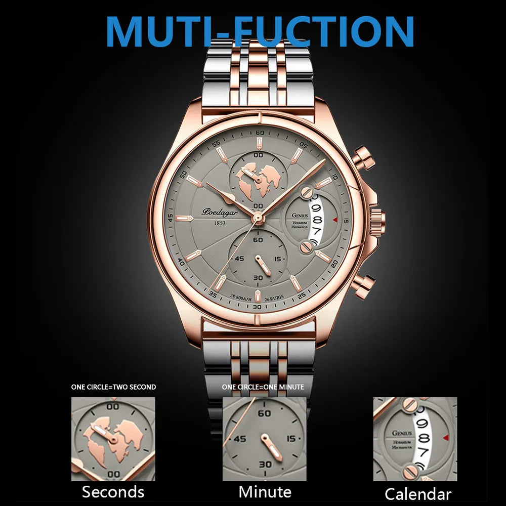 POEDAGAR Luxury Men Watch Business Waterproof Date Chronograph Full Steel Quartz Men Wrist Watches Male Clock reloj hombre Dress