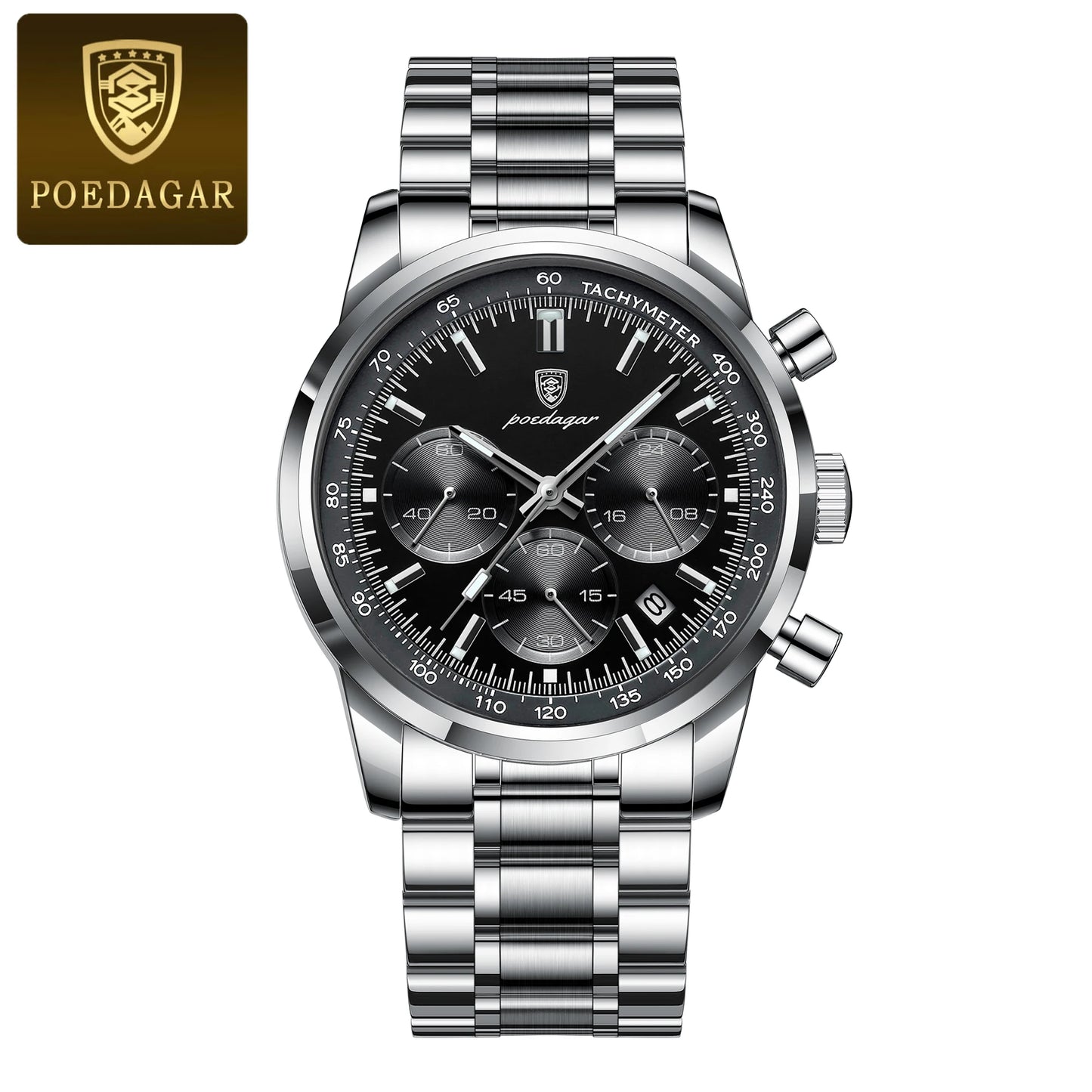 POEDAGAR Luxury Men Watch Waterproof Luminous Chronograph Date Stainless Steel Watch for Men Quartz Military Men's Watches Reloj