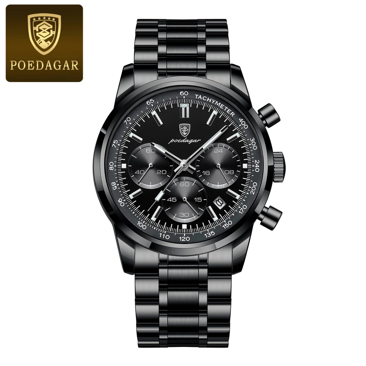 POEDAGAR Luxury Men Watch Waterproof Luminous Chronograph Date Stainless Steel Watch for Men Quartz Military Men's Watches Reloj