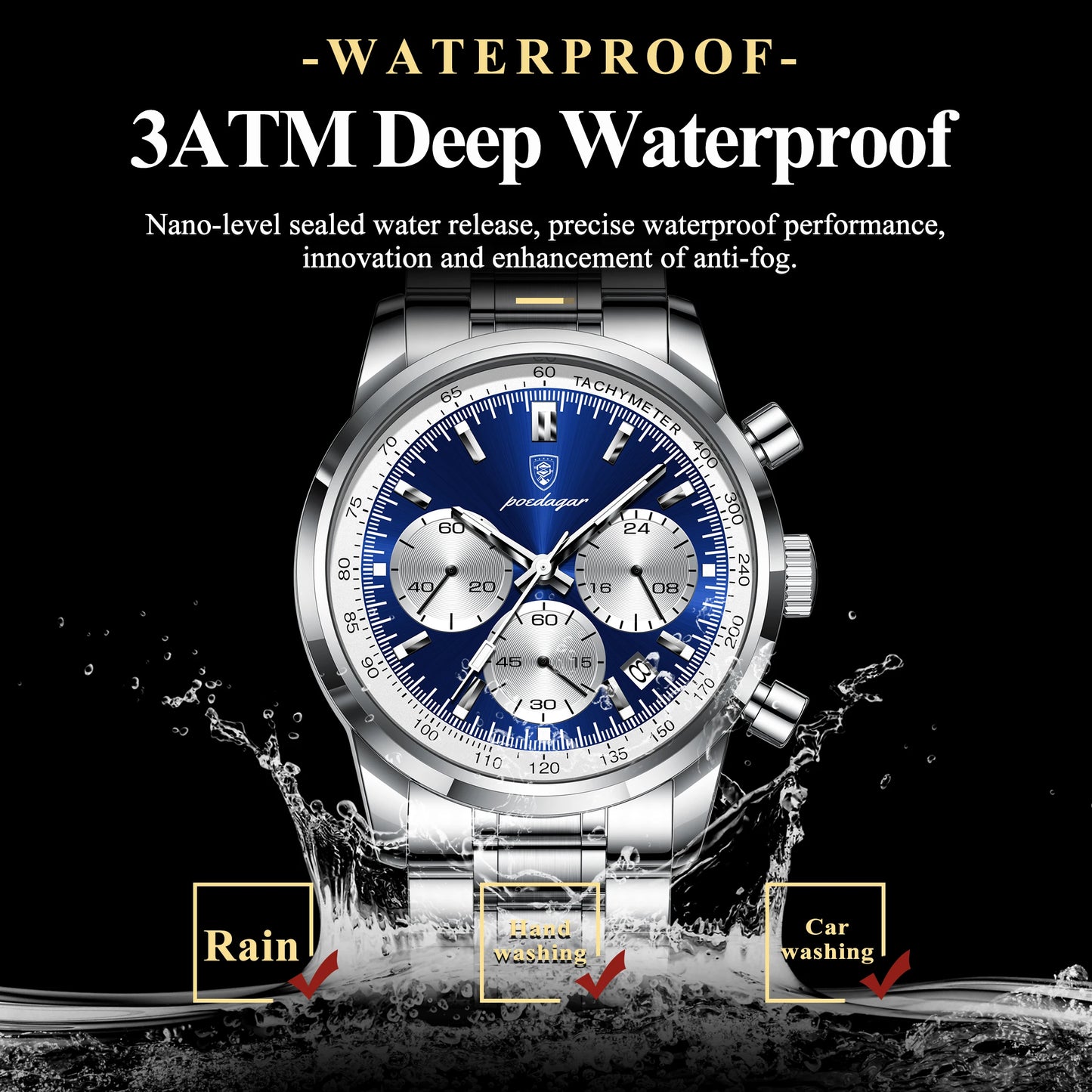 POEDAGAR Luxury Men Watch Waterproof Luminous Chronograph Date Stainless Steel Watch for Men Quartz Military Men's Watches Reloj