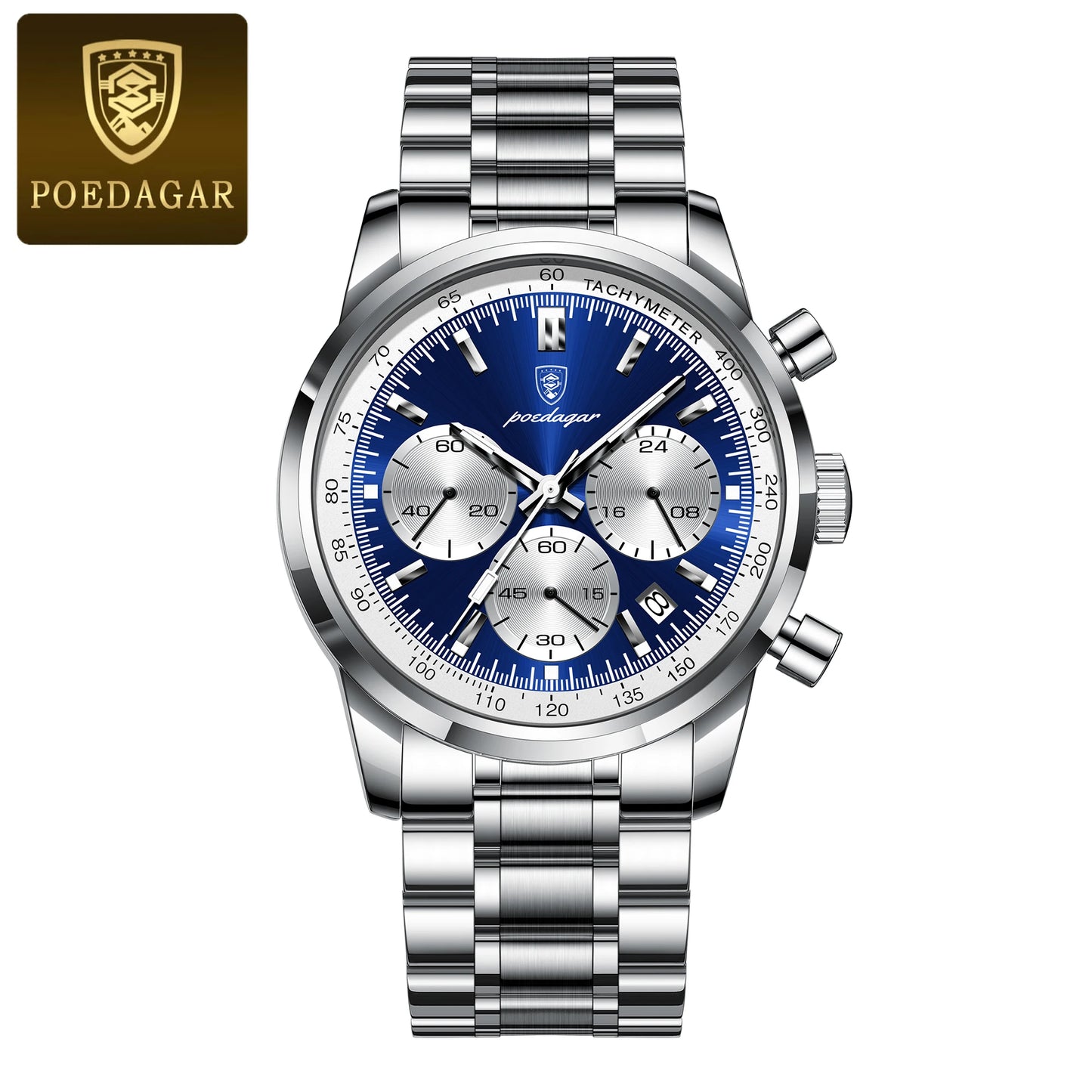 POEDAGAR Luxury Men Watch Waterproof Luminous Chronograph Date Stainless Steel Watch for Men Quartz Military Men's Watches Reloj