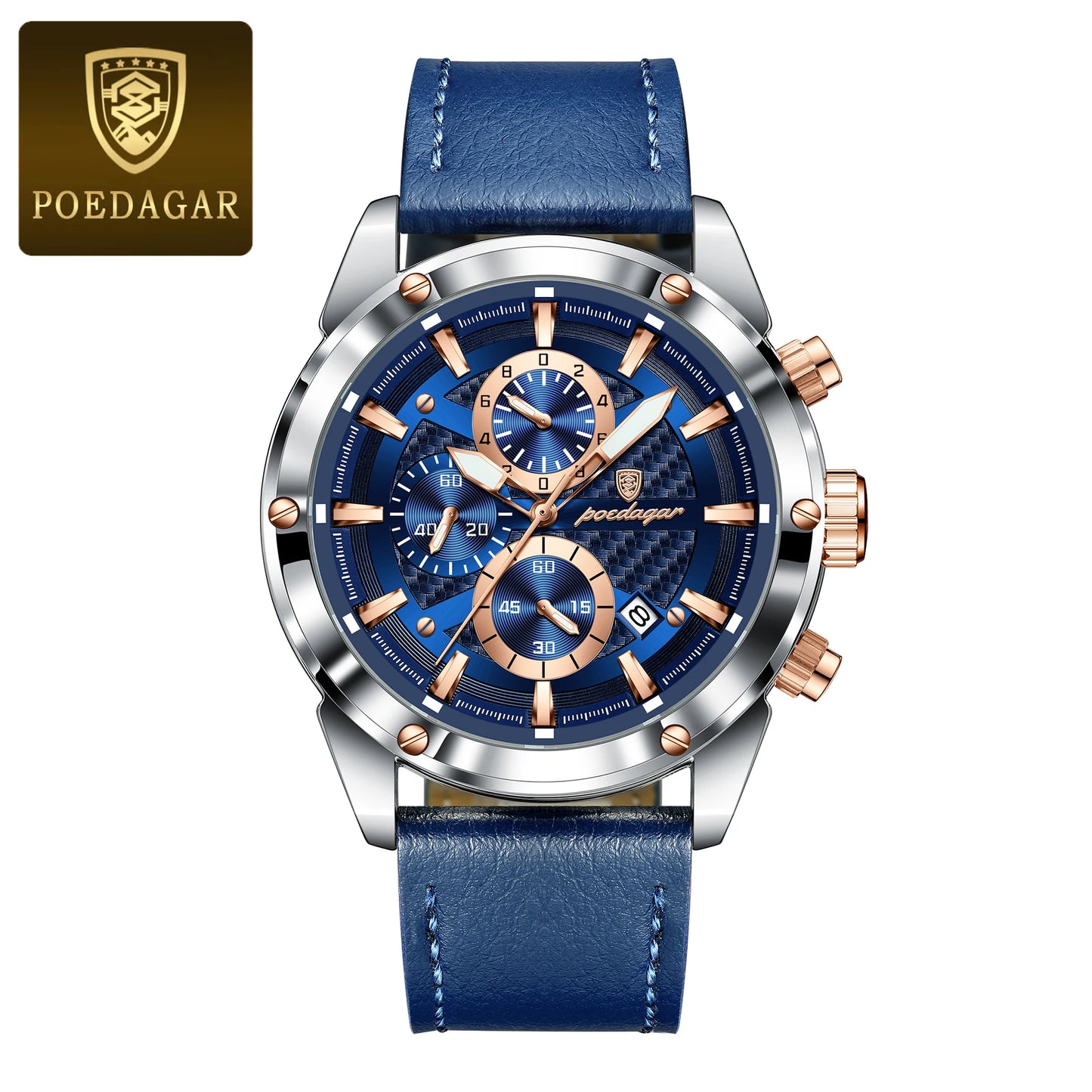 POEDAGAR Luxury Sports Man Wristwatch Military Quartz Men Watch Waterproof Luminous Chronograph Date Leather Men's Watches Reloj