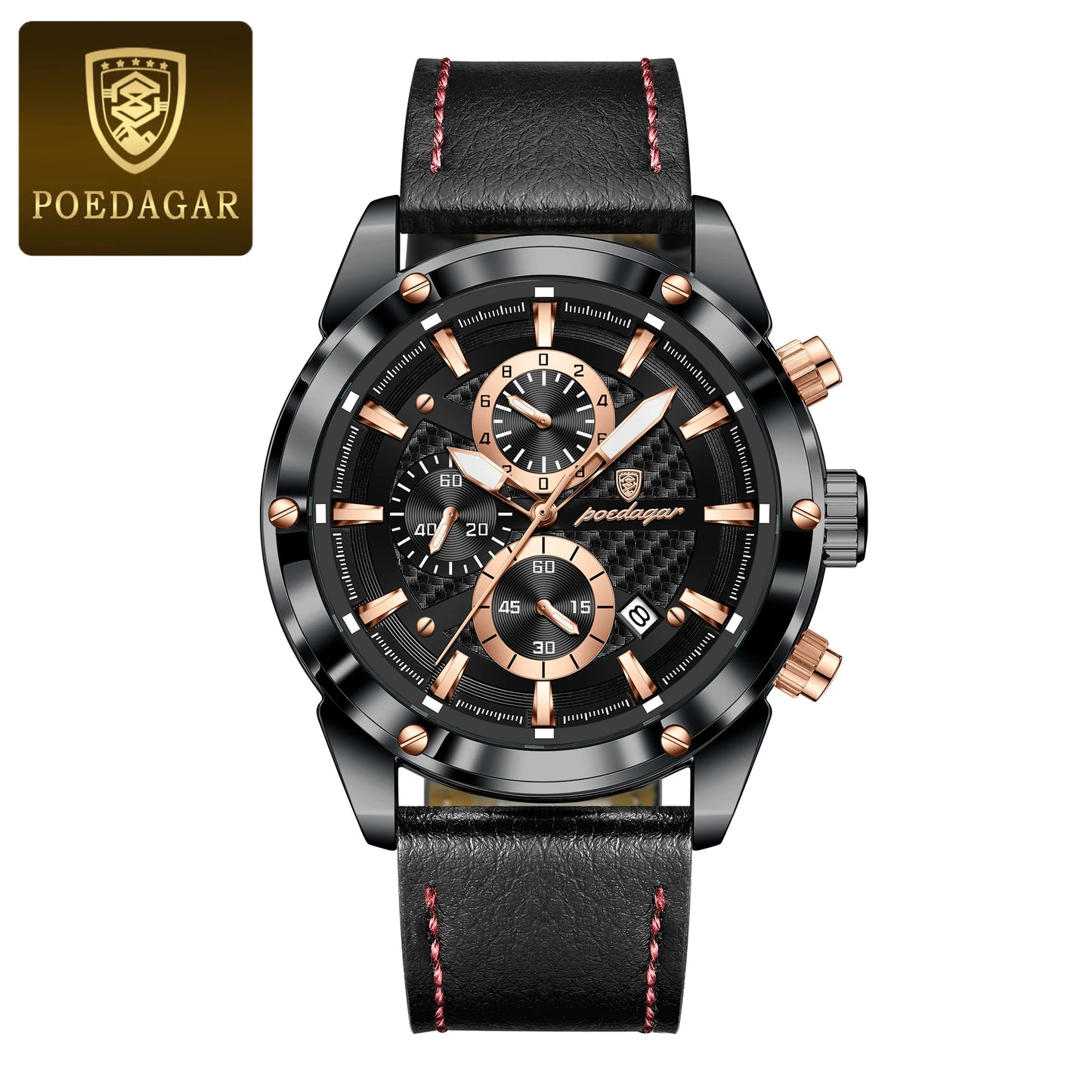 POEDAGAR Luxury Sports Man Wristwatch Military Quartz Men Watch Waterproof Luminous Chronograph Date Leather Men's Watches Reloj