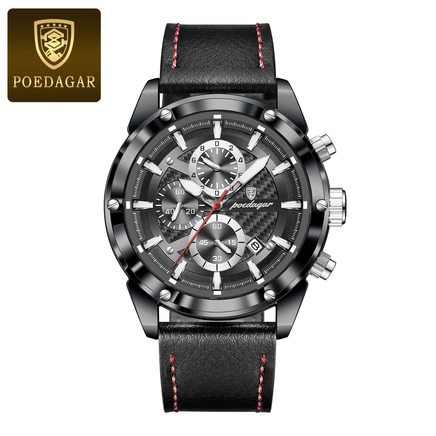 POEDAGAR Luxury Sports Man Wristwatch Military Quartz Men Watch Waterproof Luminous Chronograph Date Leather Men's Watches Reloj