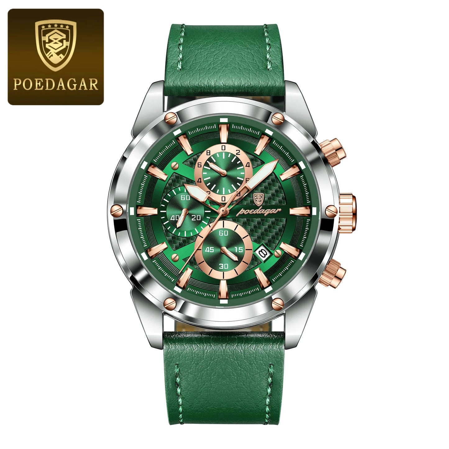 POEDAGAR Luxury Sports Man Wristwatch Military Quartz Men Watch Waterproof Luminous Chronograph Date Leather Men's Watches Reloj