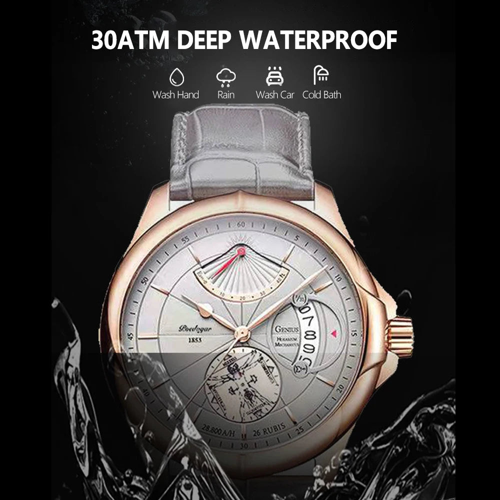 POEDAGAR Men Watch Fashion Big Dial Sport Men's Wristwatch Top Luxury Waterproof Leather Date Quartz Watches Man Box