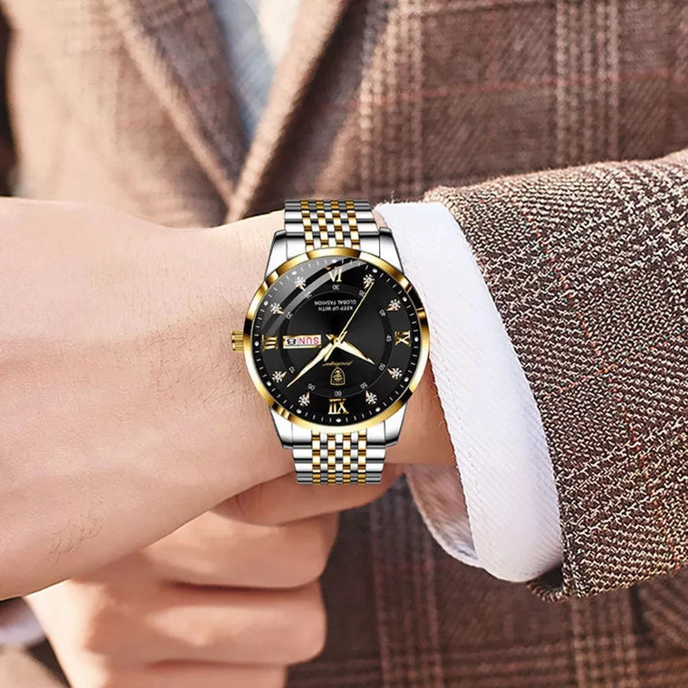 POEDAGAR Men Watch Luxury Business Quartz Men's Wristwatch Waterproof Luminous Date Week Steel Strap Top Brand Man Watches