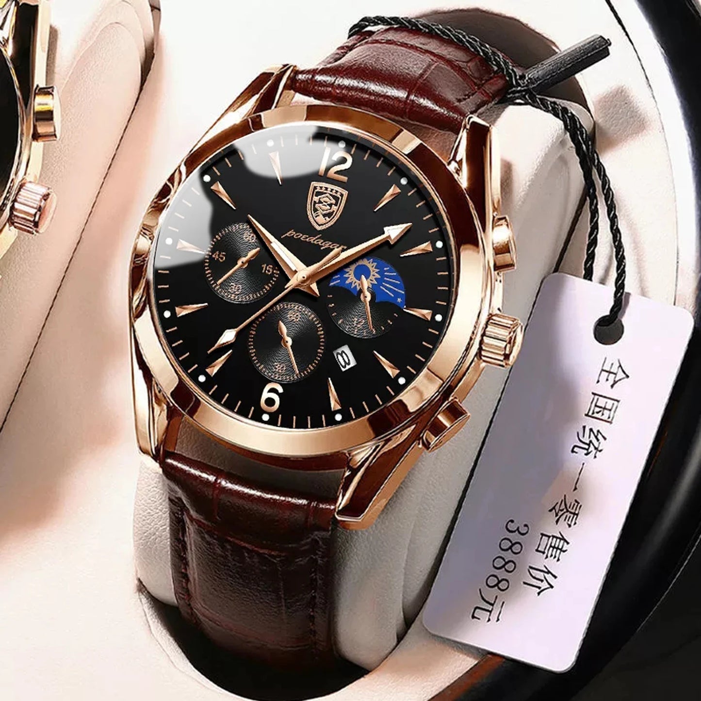 POEDAGAR Men Watch Top Brand Luxury Men's Wristwatch Leather Quartz Watches Sports Waterproof Male Clock Relogio Masculino+Box