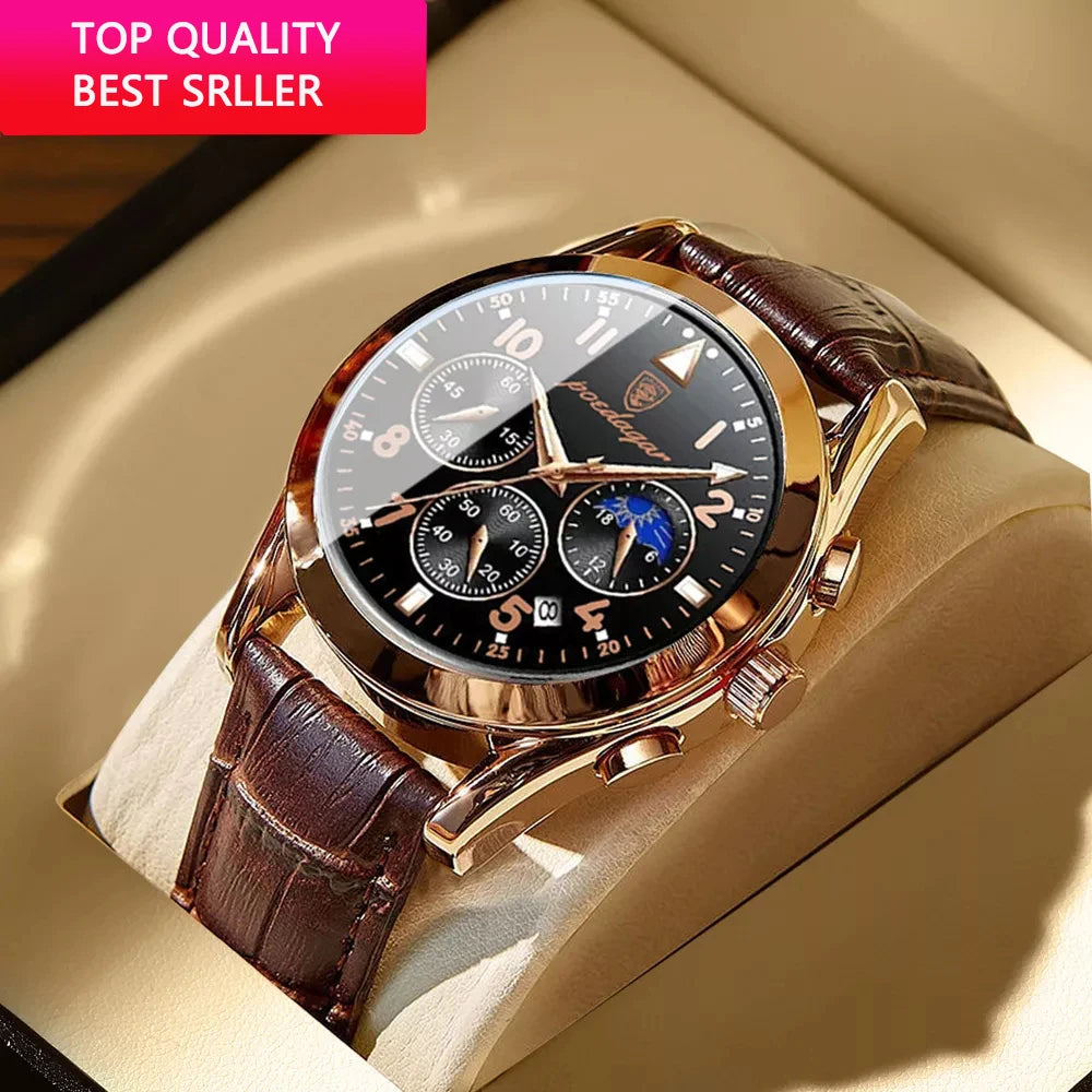 POEDAGAR Men Watches Stainless Steel Time Chronograph 2022 Fashion New Rose Gold Wristwatch Waterproof Luminous Quartz Watches